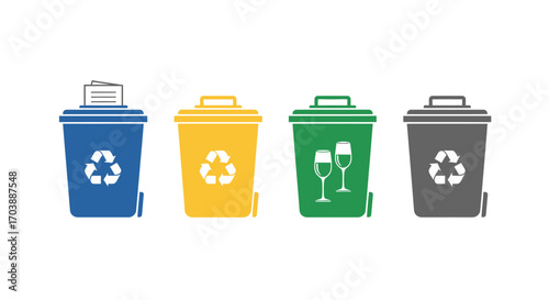 Colorful recycling bins for waste sorting and management illustration. Vector Illustrations. EPS Editable