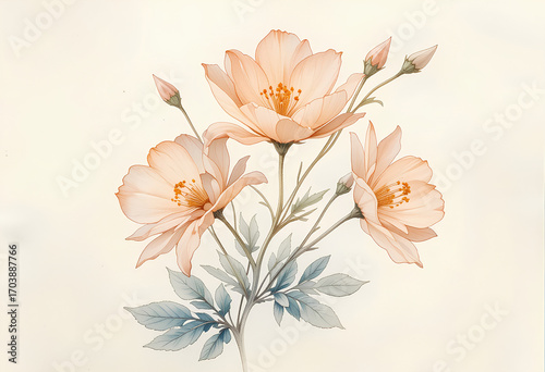 Natural Wildflower Watercolor Artwork on Beige Background