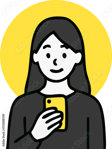 illustration of woman holding a mobile smart phone