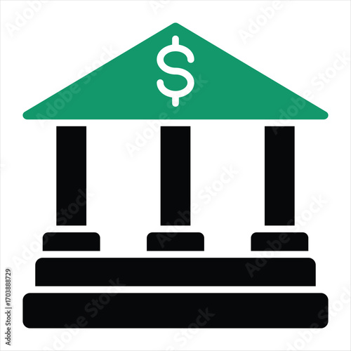 bank icon in glyph emerald green style vector illustration