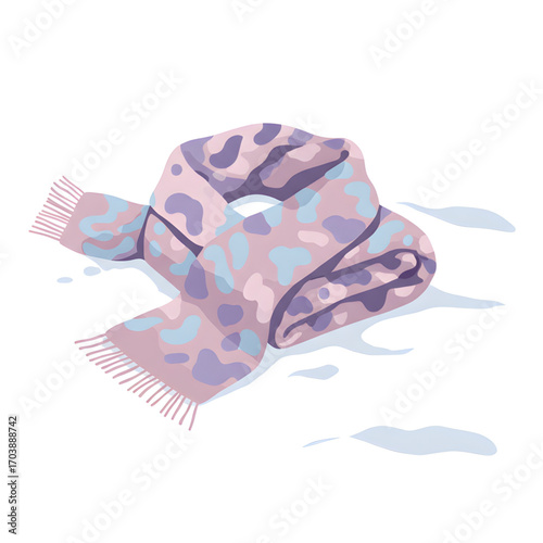 Folded Scarf with Pink and Purple Camouflage Pattern on Light Background
