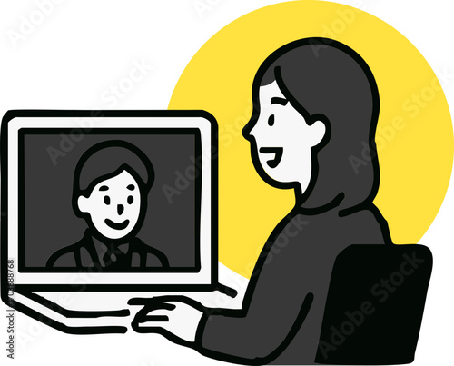 woman with laptop doing conference call