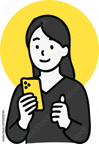 illustration of woman holding a mobile smart phone