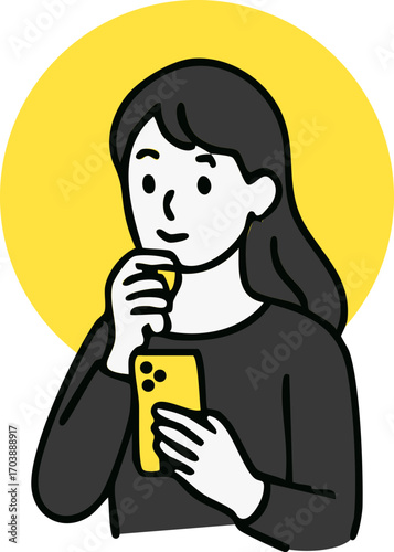 illustration of woman holding a mobile smart phone