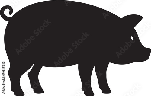 Pig standing silhouette, farm animal vector, domestic livestock illustration in simple style.