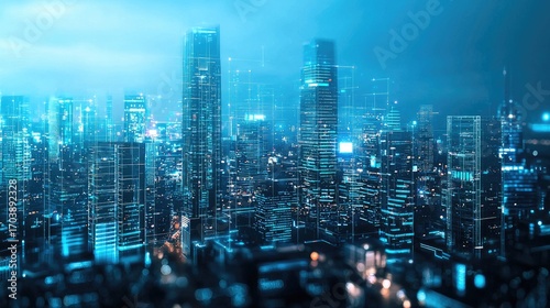 Wallpaper Mural A cityscape at night with illuminated skyscrapers and glowing lights. Torontodigital.ca