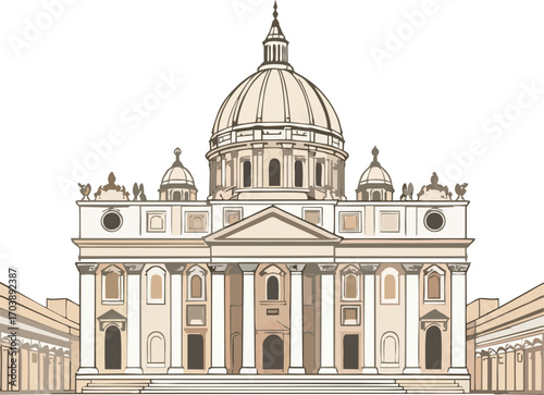 St. Peter’s Basilica Rome Front Facade Detailed Line Art Vector Illustration