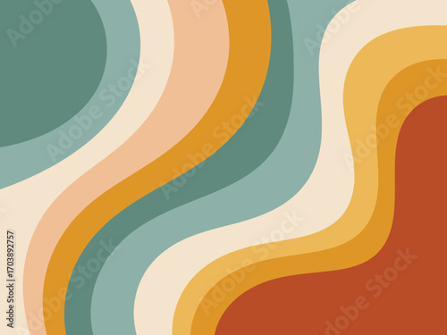 Retro Mid Century Modern Abstract Wavy Lines Background with Earth Tone Curves and Warm Colorful Vintage Style
