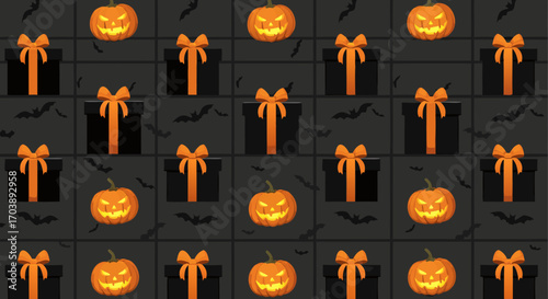 A vertical banner of a witch's workshop. A cauldron boils in a magical laboratory, with ingredients like potions, pumpkins, and a spellbook ready for a Halloween enchantment.