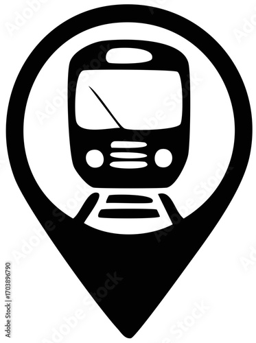 Minimalist Black Train Silhouette Location Pointer Transportation Icon Graphic