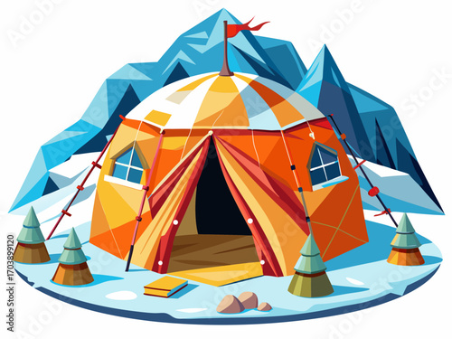 A high-quality vector illustration of a polar expedition tent, isolated on a white background