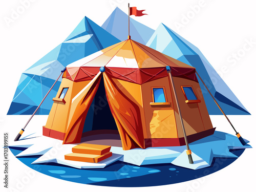 A high-quality vector illustration of a polar expedition tent, isolated on a white background