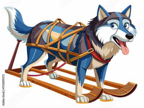 A high-quality vector illustration of a traditional dog sled, isolated on a white background