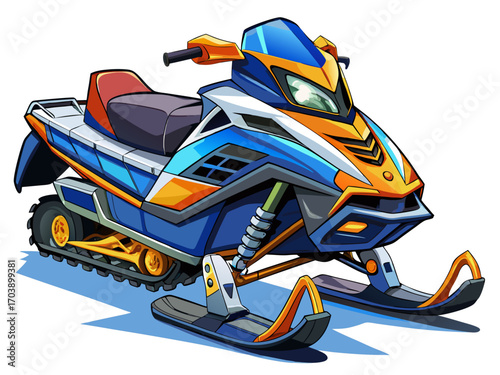 A high-quality vector illustration of a snowmobile vehicle, isolated on a white background