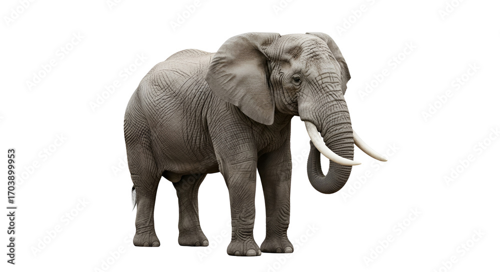 Fototapeta premium Adult African elephant standing isolated PNG with Transparent Background
