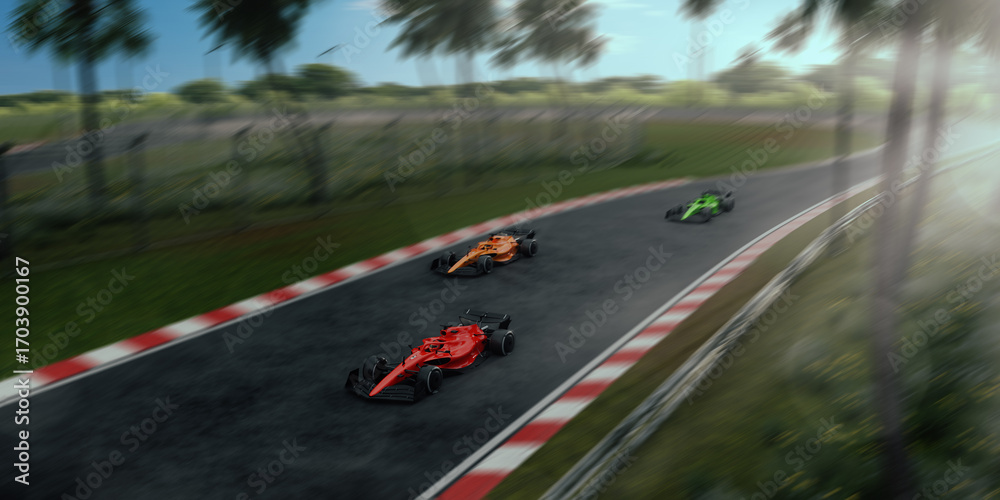Naklejka premium Race cars on 3D track without any branding.
