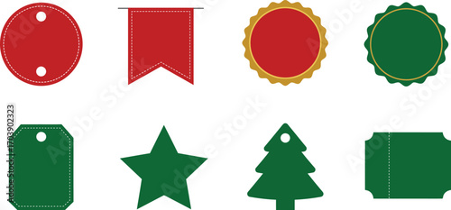 Christmas Gift Tags and Labels Set - Red and Green Tag Shapes Star and Tree Vector