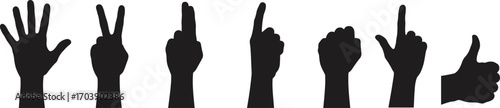 Hand Gesture Silhouettes Set - Finger Counting and Thumbs Up Black Vector Icons