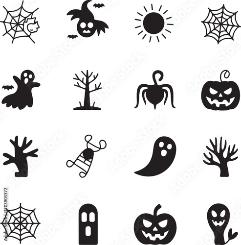 set of silhouette halloween icons