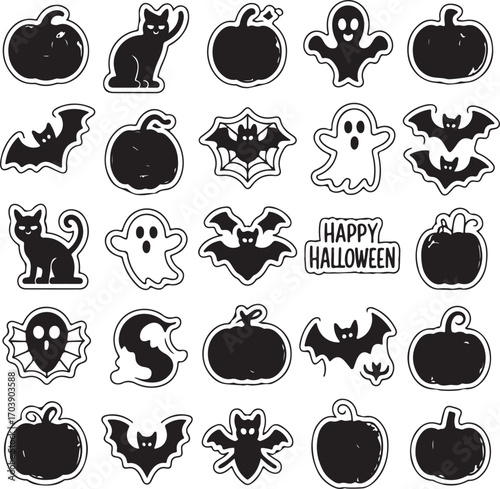 set of silhouette halloween icons