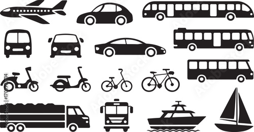Diverse transportation vehicles and modes of travel airplane truck
