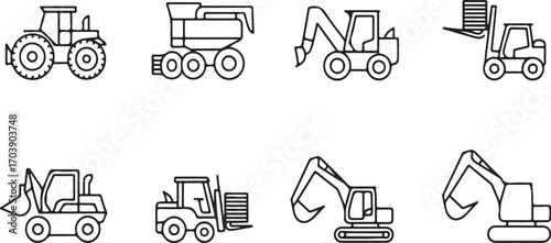 Heavy machinery and agricultural vehicles collection tractor combine harvester