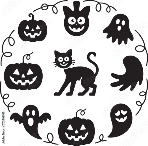 set of silhouette halloween icons