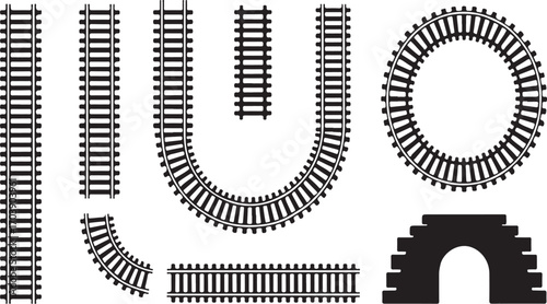 Various railway track segments and an arched tunnel entrance railway tracks train tracks