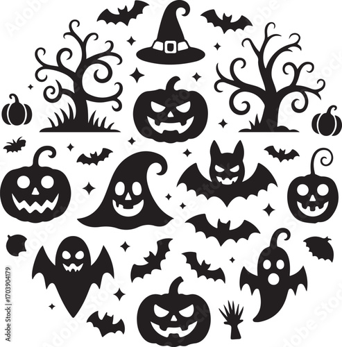 set of silhouette halloween icons