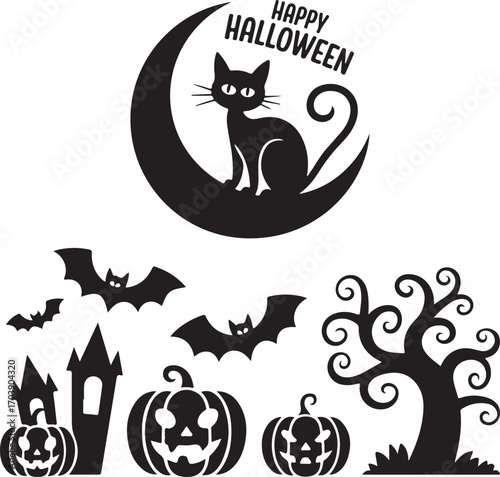 set of silhouette halloween icons
