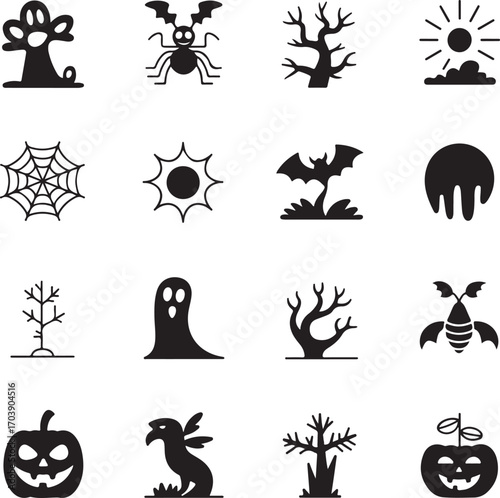 set of silhouette halloween icons