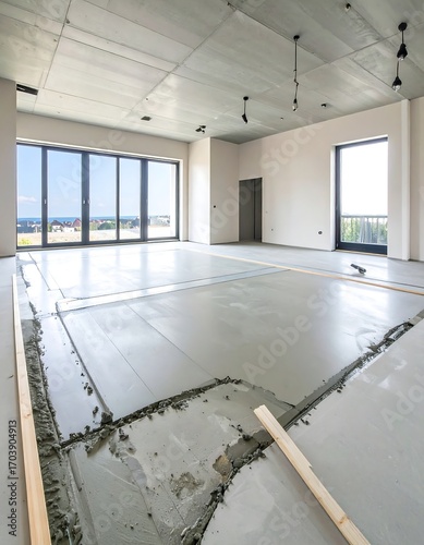 Interior construction, pouring concrete floor