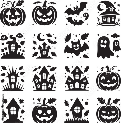 set of silhouette halloween icons