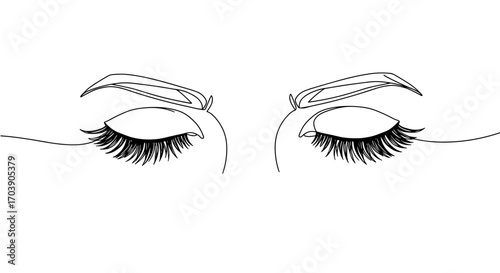 Minimalistic line art depiction of closed female eyes with long eyelashes  
