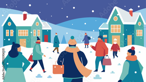 People enjoying a snowy winter day in a quaint town