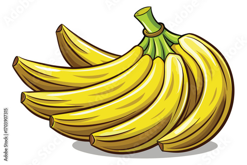 Vibrant Bunch of Bananas A Colorful and Detailed Illustration of a Cluster of Ripe Yellow Bananas with Green Stems