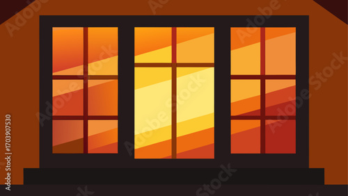 Warm light glows through a multi pane window at dusk
