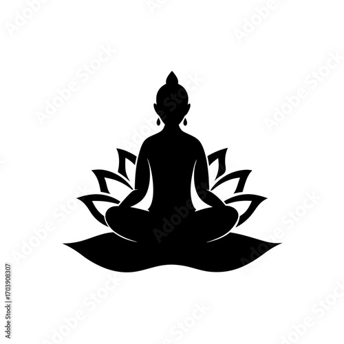 Silhouette buddha lotus pose on transparent background
