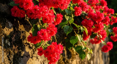 Vibrant Red Bougainvillea Flowers Cascading.
