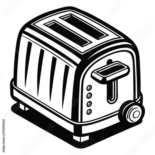 Monochrome Toaster Illustration with Bread Slices Depicting Kitchen Appliance and Food Preparation, Outlined Design Style