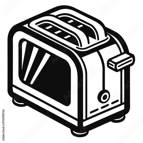 Monochrome Toaster Illustration with Bread Slices Depicting Kitchen Appliance and Food Preparation, Outlined Design Style