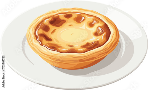 Classic Egg Custard Tart on Plate with Flaky Pastry Crust, Golden Baked Surface, and Delicious Dessert Presentation for Bakery, Cafe Menu, and Food Product Design
