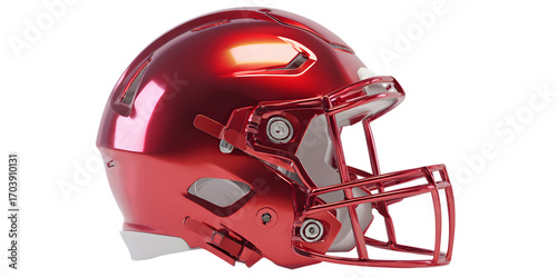 Shiny red american football helmet on black background