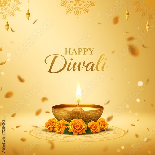 Festive Golden Diya Card