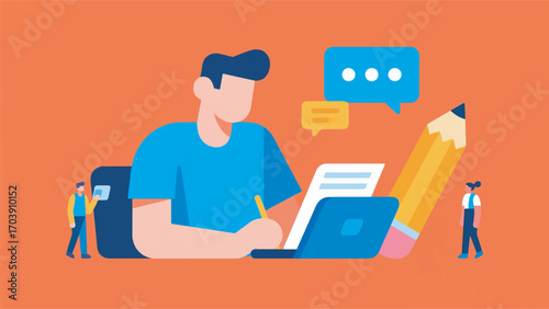 Illustration of a creative online blog content writer with a pencil vector design template