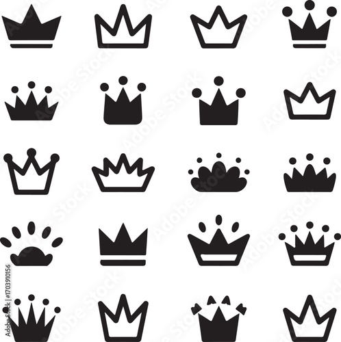 silhouette crwon in set icon
