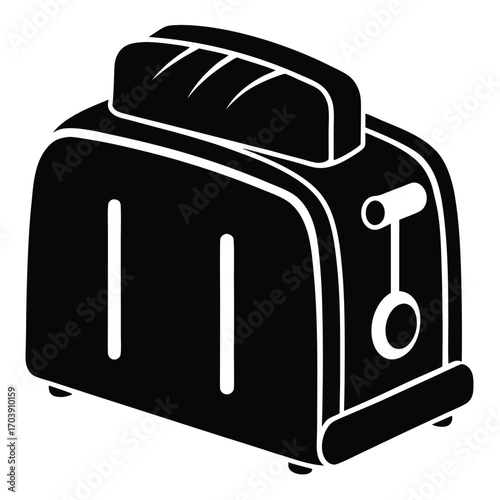 Monochrome Toaster Illustration with Bread Slices Depicting Kitchen Appliance and Food Preparation, Outlined Design Style
