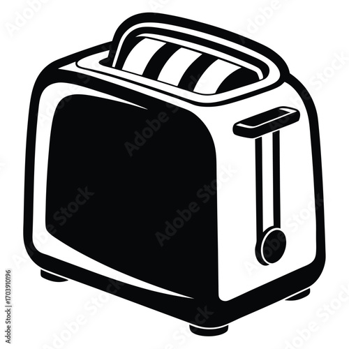 Monochrome Toaster Illustration with Bread Slices Depicting Kitchen Appliance and Food Preparation, Outlined Design Style