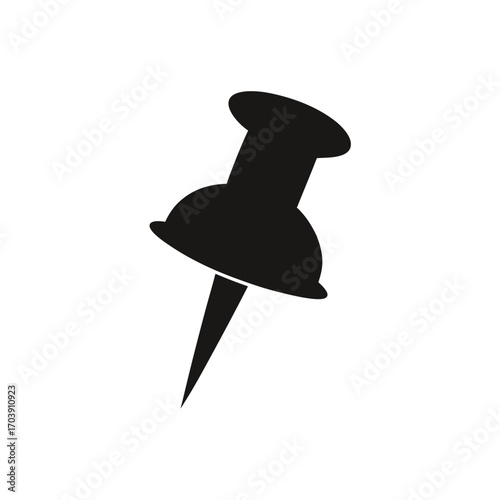 Simple black push pin icon on transparent background silhouette