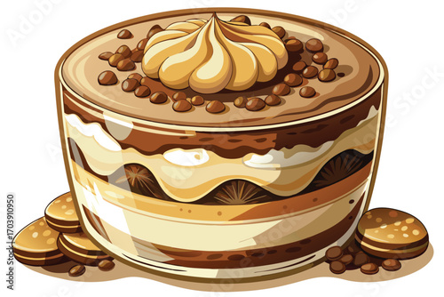 Delicious Isometric Tiramisu Dessert with Coffee Flavors and Cocoa Powder, a Sweet Italian Treat, Served in a Square Glass